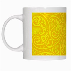 Bright Yellow Gold Paisley Pattern White Mugs by SpinnyChairDesigns