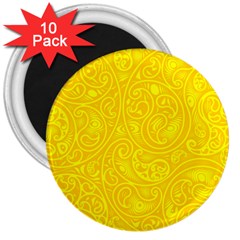 Bright Yellow Gold Paisley Pattern 3  Magnets (10 Pack)  by SpinnyChairDesigns