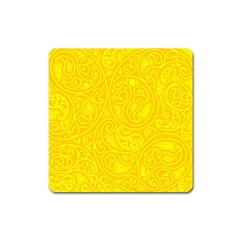 Bright Yellow Gold Paisley Pattern Square Magnet by SpinnyChairDesigns