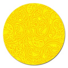 Bright Yellow Gold Paisley Pattern Magnet 5  (round) by SpinnyChairDesigns