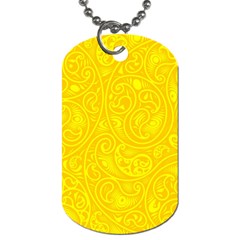 Bright Yellow Gold Paisley Pattern Dog Tag (two Sides) by SpinnyChairDesigns