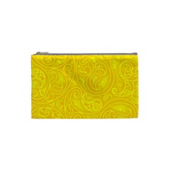 Bright Yellow Gold Paisley Pattern Cosmetic Bag (small) by SpinnyChairDesigns