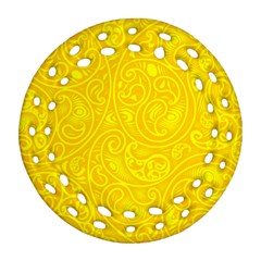 Bright Yellow Gold Paisley Pattern Ornament (round Filigree) by SpinnyChairDesigns