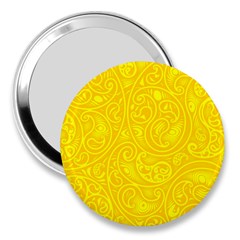 Bright Yellow Gold Paisley Pattern 3  Handbag Mirrors by SpinnyChairDesigns