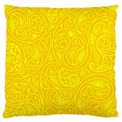 Bright Yellow Gold Paisley Pattern Large Flano Cushion Case (two Sides) by SpinnyChairDesigns