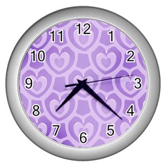 Purple Hearts Pattern Wall Clock (Silver)