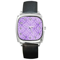 Purple Hearts Pattern Square Metal Watch