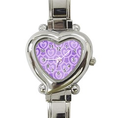 Purple Hearts Pattern Heart Italian Charm Watch by SpinnyChairDesigns