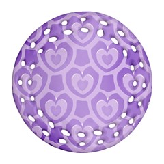 Purple Hearts Pattern Round Filigree Ornament (two Sides) by SpinnyChairDesigns