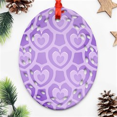 Purple Hearts Pattern Oval Filigree Ornament (Two Sides)