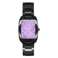 Purple Hearts Pattern Stainless Steel Barrel Watch