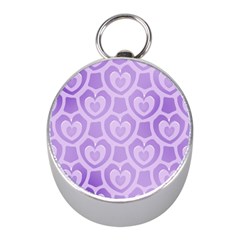 Purple Hearts Pattern Mini Silver Compasses by SpinnyChairDesigns