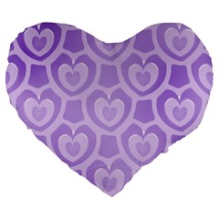 Purple Hearts Pattern Large 19  Premium Flano Heart Shape Cushions by SpinnyChairDesigns