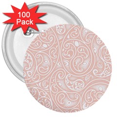 Barely There White Paisley Pattern 3  Buttons (100 Pack)  by SpinnyChairDesigns