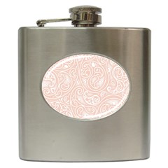 Barely There White Paisley Pattern Hip Flask (6 Oz) by SpinnyChairDesigns