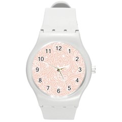 Barely There White Paisley Pattern Round Plastic Sport Watch (m) by SpinnyChairDesigns