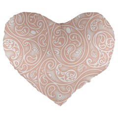 Barely There White Paisley Pattern Large 19  Premium Heart Shape Cushions by SpinnyChairDesigns