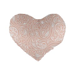 Barely There White Paisley Pattern Standard 16  Premium Flano Heart Shape Cushions by SpinnyChairDesigns