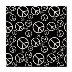 Black And White Peace Symbols Tile Coaster by SpinnyChairDesigns