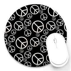 Black And White Peace Symbols Round Mousepads by SpinnyChairDesigns