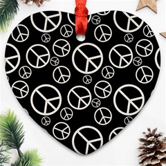 Black And White Peace Symbols Ornament (heart) by SpinnyChairDesigns