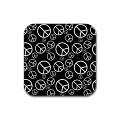 Black And White Peace Symbols Rubber Coaster (square)  by SpinnyChairDesigns