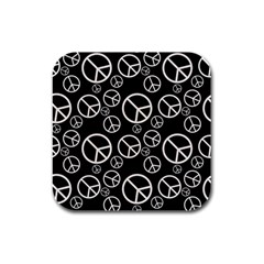 Black And White Peace Symbols Rubber Square Coaster (4 Pack)  by SpinnyChairDesigns