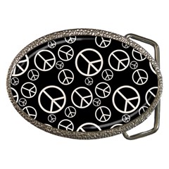 Black And White Peace Symbols Belt Buckles by SpinnyChairDesigns