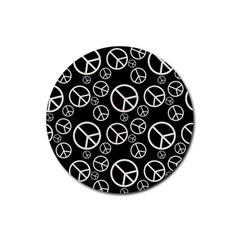 Black And White Peace Symbols Rubber Coaster (round)  by SpinnyChairDesigns