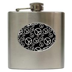 Black And White Peace Symbols Hip Flask (6 Oz) by SpinnyChairDesigns