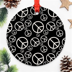 Black And White Peace Symbols Round Ornament (two Sides) by SpinnyChairDesigns