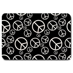 Black And White Peace Symbols Large Doormat  by SpinnyChairDesigns