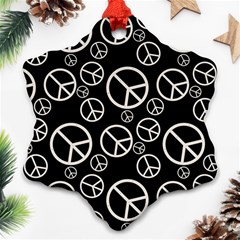 Black And White Peace Symbols Snowflake Ornament (two Sides) by SpinnyChairDesigns