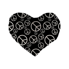 Black And White Peace Symbols Standard 16  Premium Heart Shape Cushions by SpinnyChairDesigns