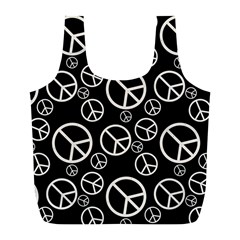 Black And White Peace Symbols Full Print Recycle Bag (l) by SpinnyChairDesigns