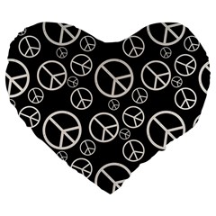 Black And White Peace Symbols Large 19  Premium Flano Heart Shape Cushions by SpinnyChairDesigns