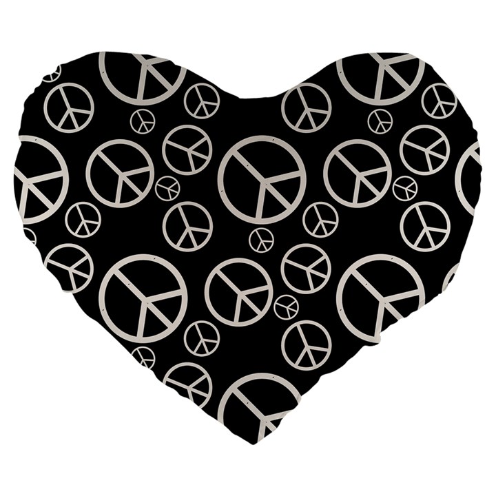 Black and White Peace Symbols Large 19  Premium Flano Heart Shape Cushions