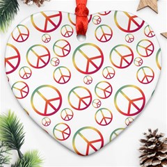 Colorful Rainbow Peace Symbols Ornament (heart) by SpinnyChairDesigns