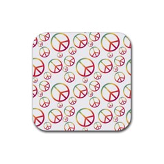 Colorful Rainbow Peace Symbols Rubber Coaster (square)  by SpinnyChairDesigns