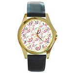 Colorful Rainbow Peace Symbols Round Gold Metal Watch Front