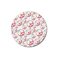 Colorful Rainbow Peace Symbols Rubber Coaster (round)  by SpinnyChairDesigns