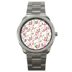 Colorful Rainbow Peace Symbols Sport Metal Watch by SpinnyChairDesigns