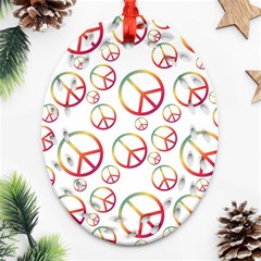 Colorful Rainbow Peace Symbols Oval Filigree Ornament (two Sides) by SpinnyChairDesigns