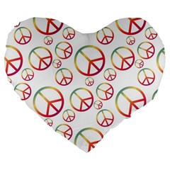 Colorful Rainbow Peace Symbols Large 19  Premium Heart Shape Cushions by SpinnyChairDesigns