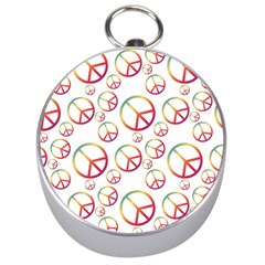 Colorful Rainbow Peace Symbols Silver Compasses by SpinnyChairDesigns