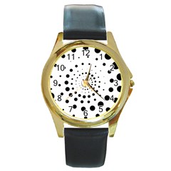 Abstract Black And White Polka Dots Round Gold Metal Watch by SpinnyChairDesigns