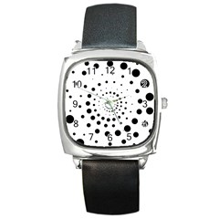 Abstract Black And White Polka Dots Square Metal Watch by SpinnyChairDesigns