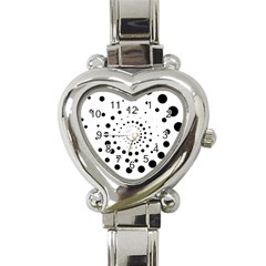 Abstract Black And White Polka Dots Heart Italian Charm Watch by SpinnyChairDesigns