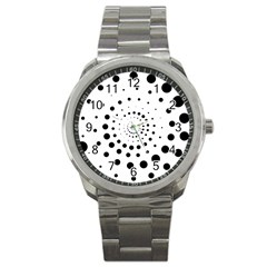 Abstract Black And White Polka Dots Sport Metal Watch by SpinnyChairDesigns