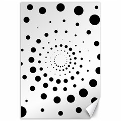 Abstract Black And White Polka Dots Canvas 12  X 18  by SpinnyChairDesigns